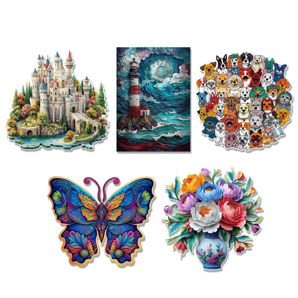 5-Pack Wooden Jigsaw Puzzle Set