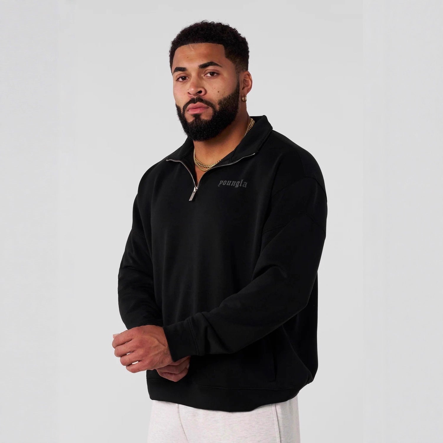 New YOONGLA American men's sports fitness running stand up collar long sleeved sweatshirt casual half zip jacket