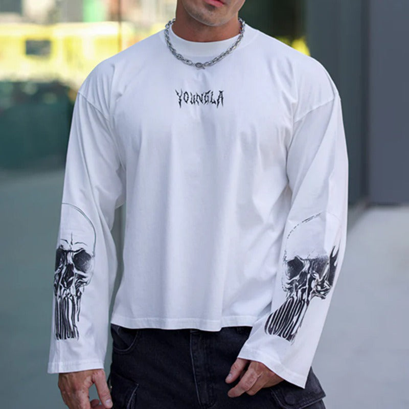 American style new spring and autumn men's casual loose long sleeved T-shirt cotton round neck sports and fitness training base shirt