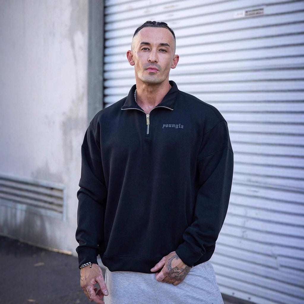 New YOONGLA American men's sports fitness running stand up collar long sleeved sweatshirt casual half zip jacket