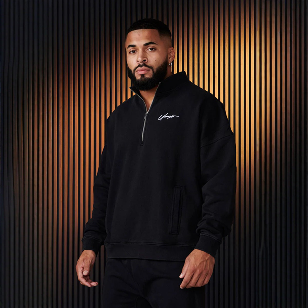 YOUNG LA American style new men's half zip hoodie cotton sports muscle fitness jacket running training long sleeved