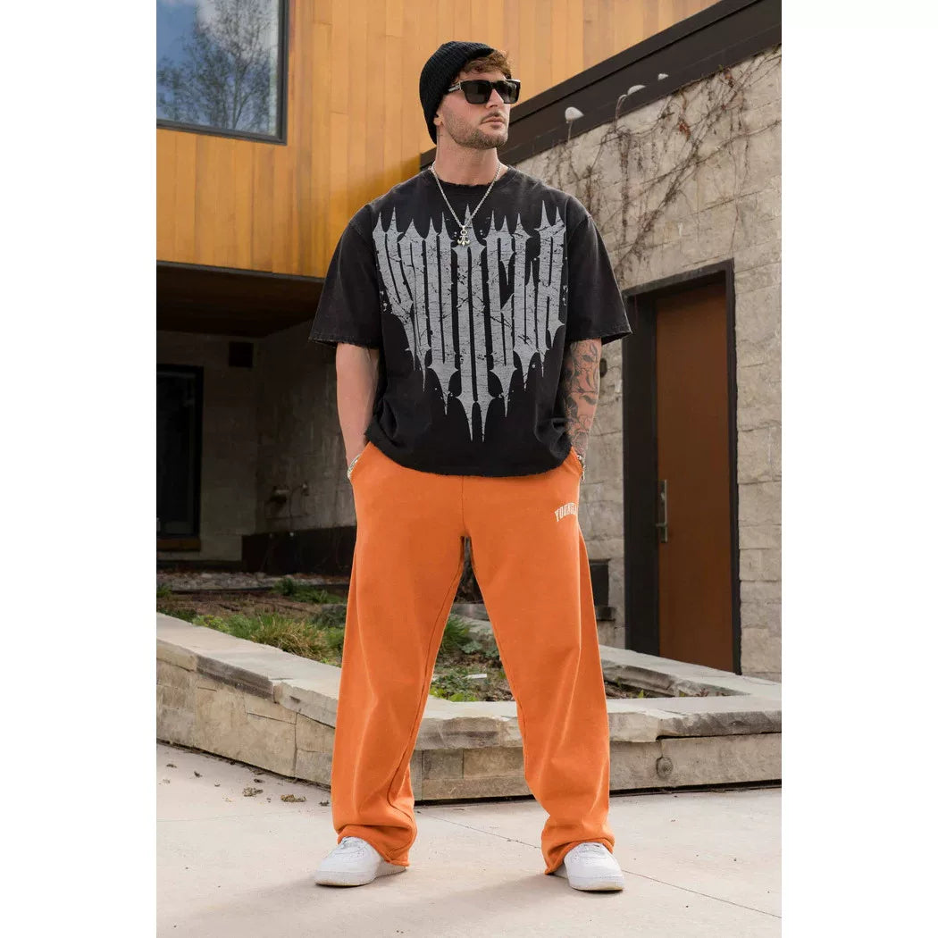 YONGLA men's sports pants loose straight leg pants American wide leg fitness pants pure cotton sports casual pants
