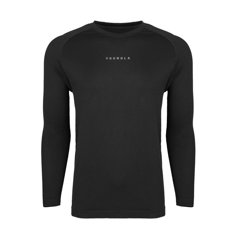 Autumn and winter YOUNG long sleeved men's muscle fitness, slim fit, breathable, casual, elastic training, solid color top