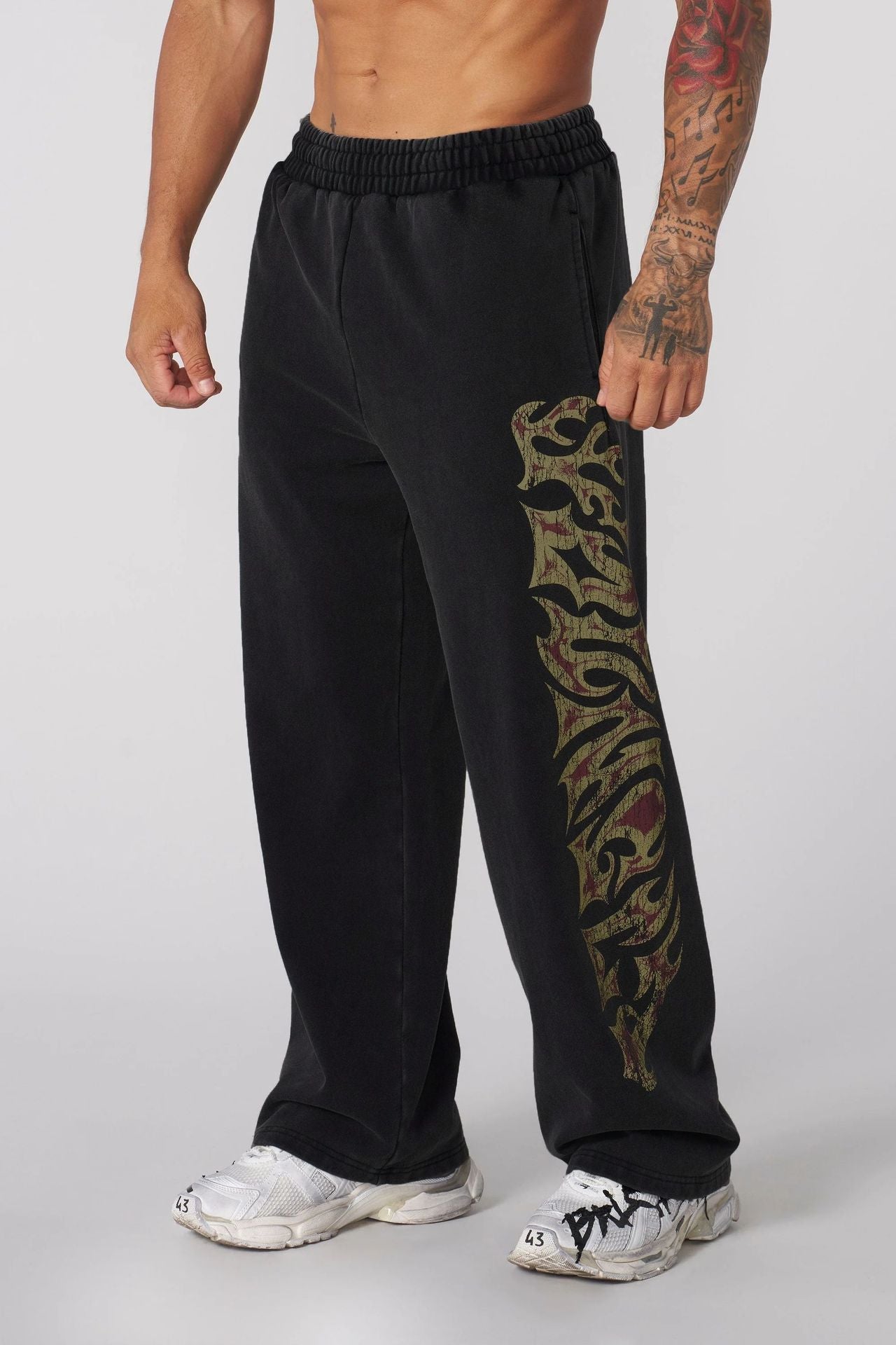Foreign trade trendy brand YOUNG LA fitness pants men's sports pants American retro pants street printed straight leg pants