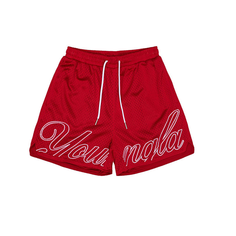 Shorts men's sports mesh quick drying trendy brand boxing, leg training, hole fabric muscle fitness, basketball trendy brand pants