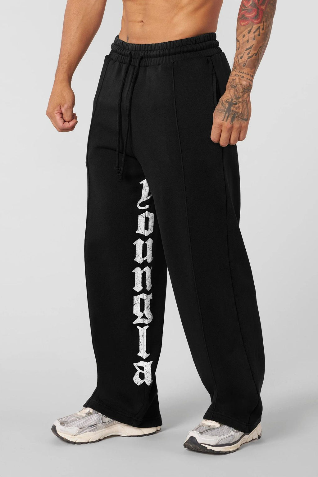 YOUNG LA American letter printed casual pants for runners, muscle exercise and fitness, cotton loose straight leg pants
