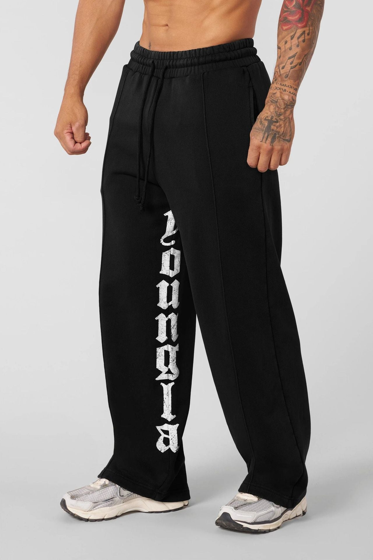 YOUNG LA American letter printed casual pants for runners, muscle exercise and fitness, cotton loose straight leg pants
