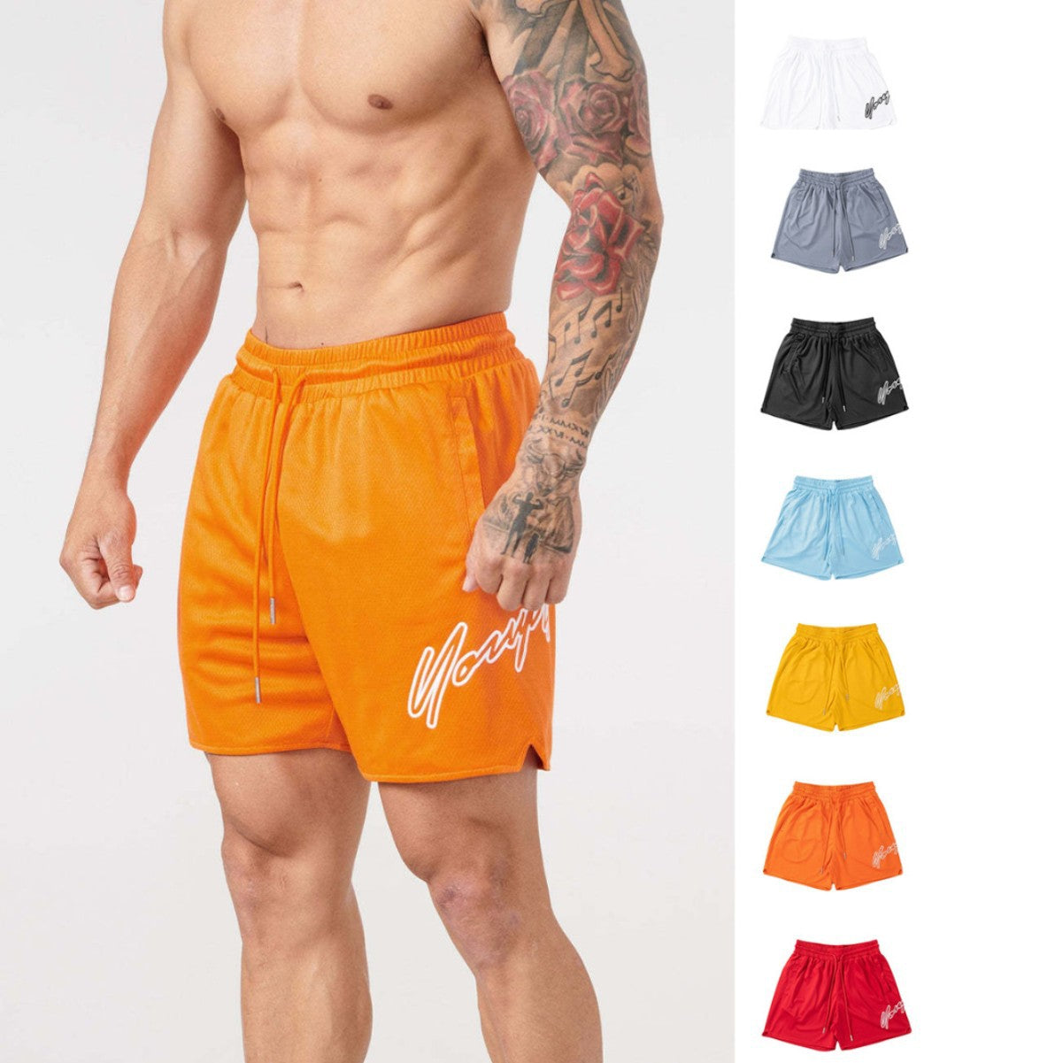 Shorts men's sports mesh quick drying trendy brand boxing training single-layer five quarter pants muscle fitness basketball trendy brand pants