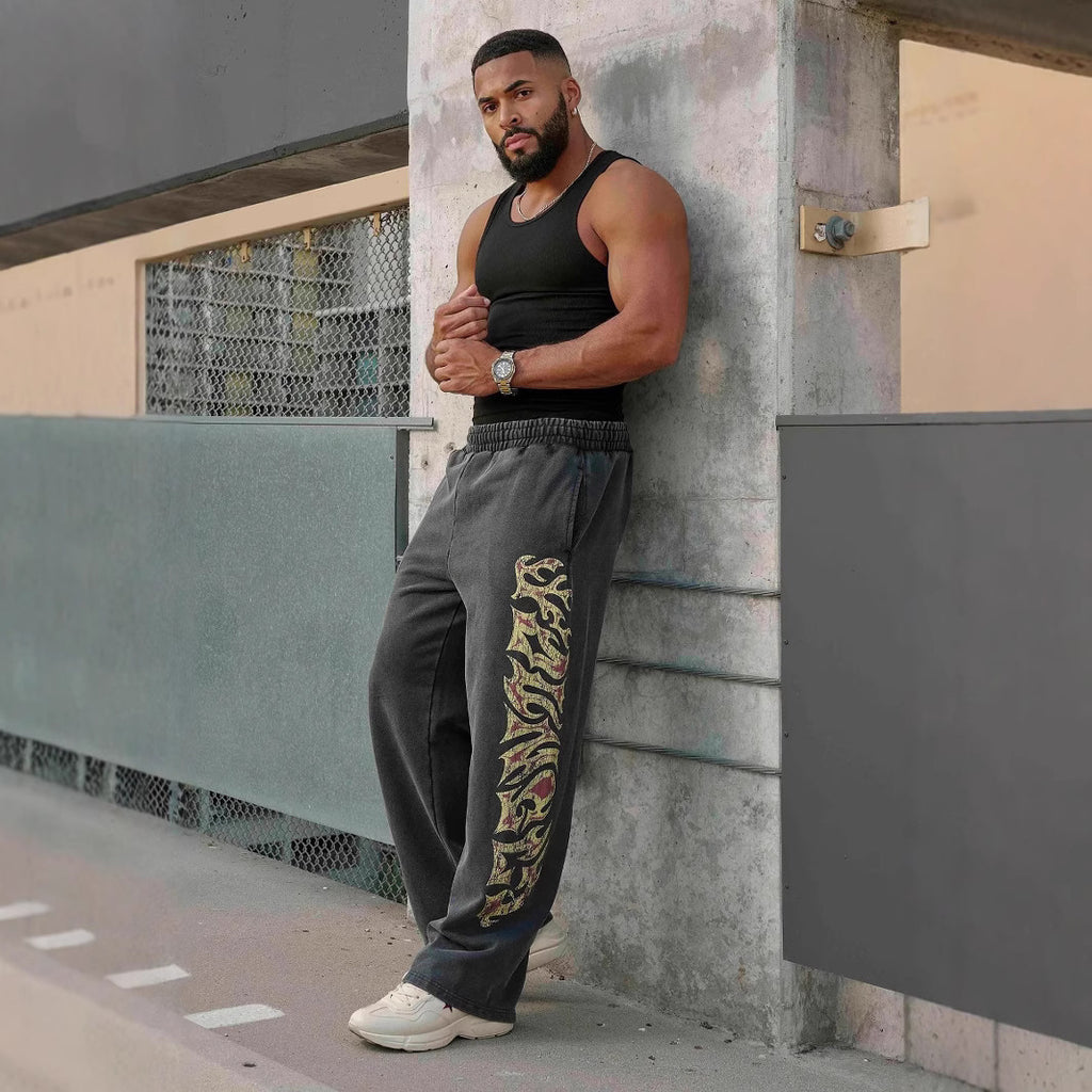 Foreign trade trendy brand YOUNG LA fitness pants men's sports pants American retro pants street printed straight leg pants