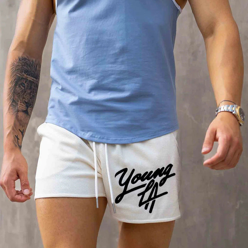 YOUNG LA American Men's Shorts Gym Running Basketball Training Mesh Quick drying Breathable Beach Shorts