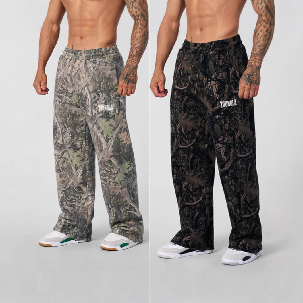 Foreign trade bestseller YOUNG LA American style trendy casual pants camouflage printed straight leg pants for men's sports and fitness