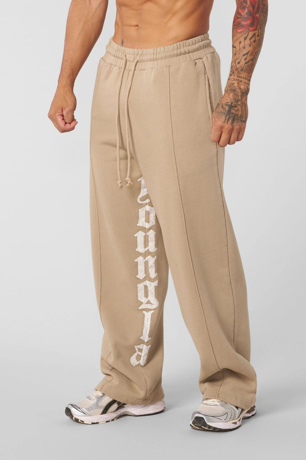 YOUNG LA American letter printed casual pants for runners, muscle exercise and fitness, cotton loose straight leg pants