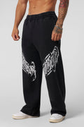 YONGLA men's sports pants with leaf camouflage print straight leg casual pants, loose sports outdoor wide leg pants