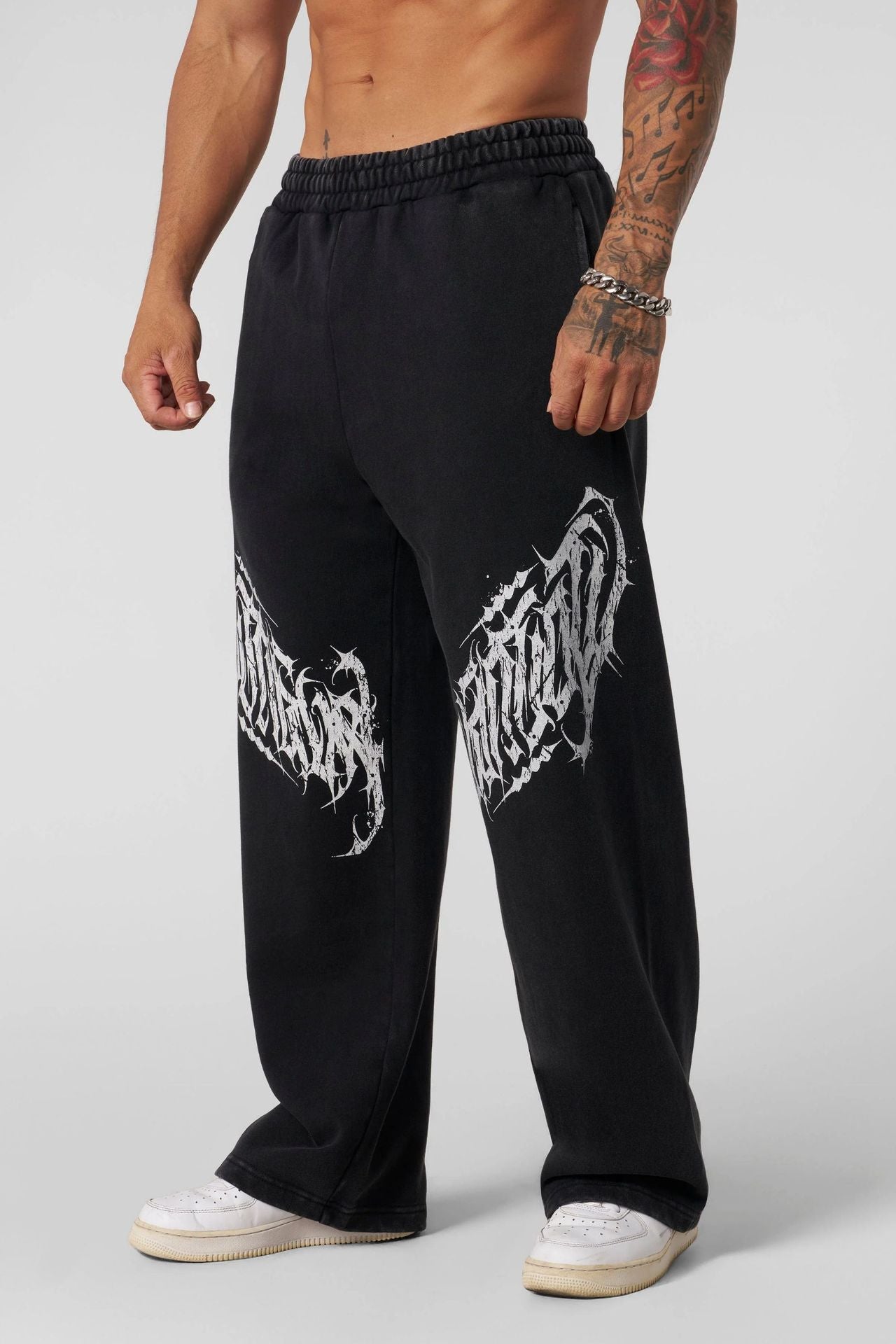 YONGLA men's sports pants with leaf camouflage print straight leg casual pants, loose sports outdoor wide leg pants