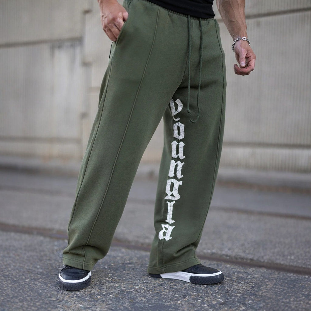 YOUNG LA American letter printed casual pants for runners, muscle exercise and fitness, cotton loose straight leg pants