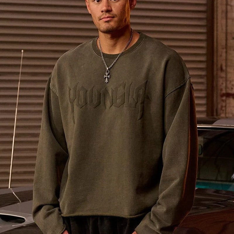 2025 New American style Men's Round Neck Trendy Brand Hoodie Heavy duty Woolen Circle Foam Printed Casual Long Sleeve Jacket