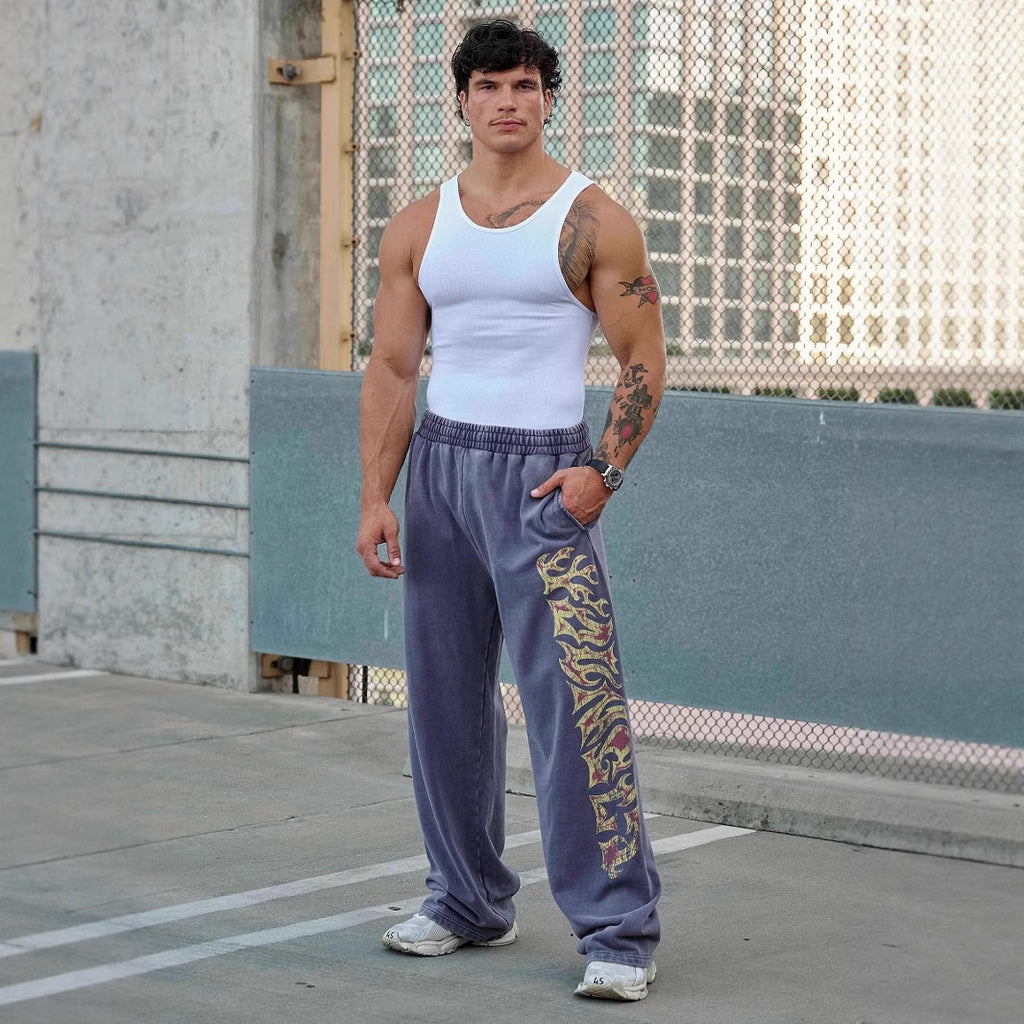 Foreign trade trendy brand YOUNG LA fitness pants men's sports pants American retro pants street printed straight leg pants