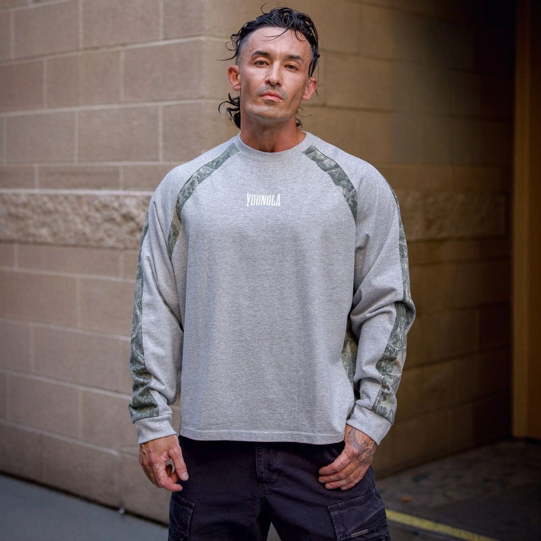 YOONGLA American autumn and winter new sports fitness camouflage splicing long sleeved men's running casual top T-shirt base