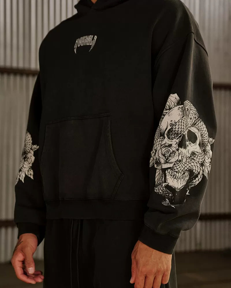 YOUNG LA Muscle Exercise Fitness Set Men's Printed Hoodie Long Sleeve Sweatshirt Running Training Pants American Trendy