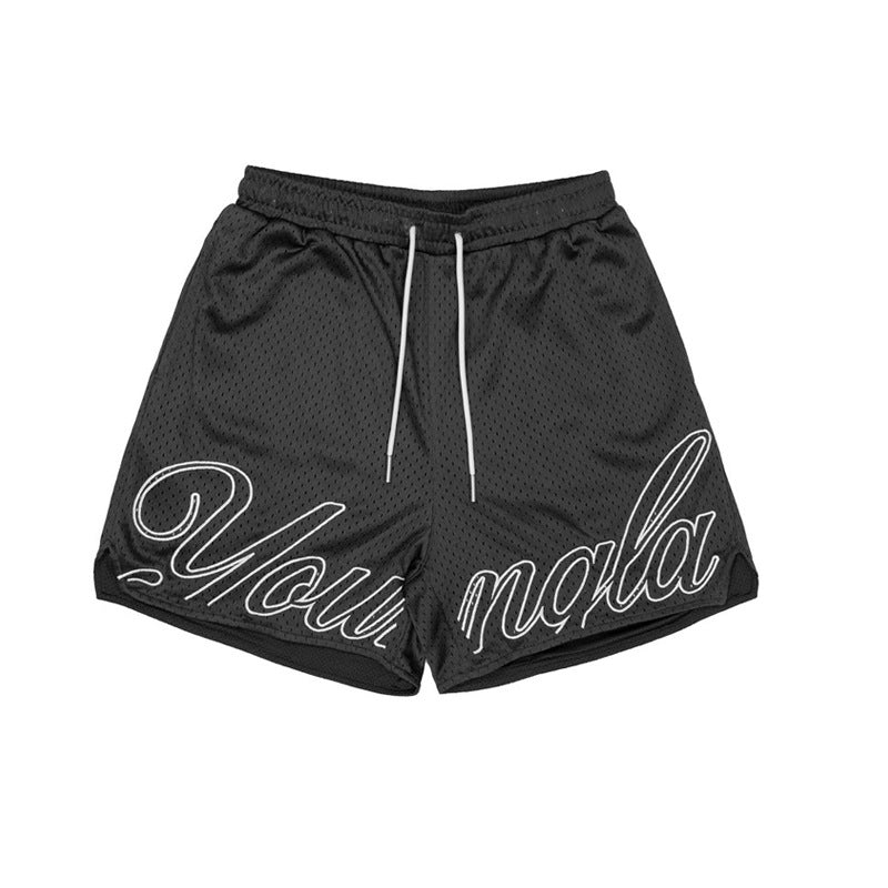 Shorts men's sports mesh quick drying trendy brand boxing, leg training, hole fabric muscle fitness, basketball trendy brand pants