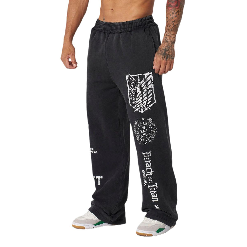 American YouNGLA joint anime Attack on Titan, slow runner cotton looped printed wide leg pants