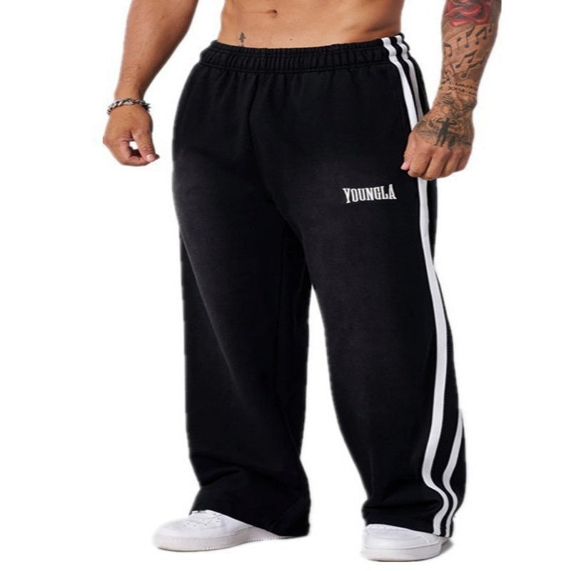 YOUNG LA American Running, Leisure, Breathable, Splicing, Fitness, Straight, Loose, Wide Legs, Blue Ball Camouflage Pants