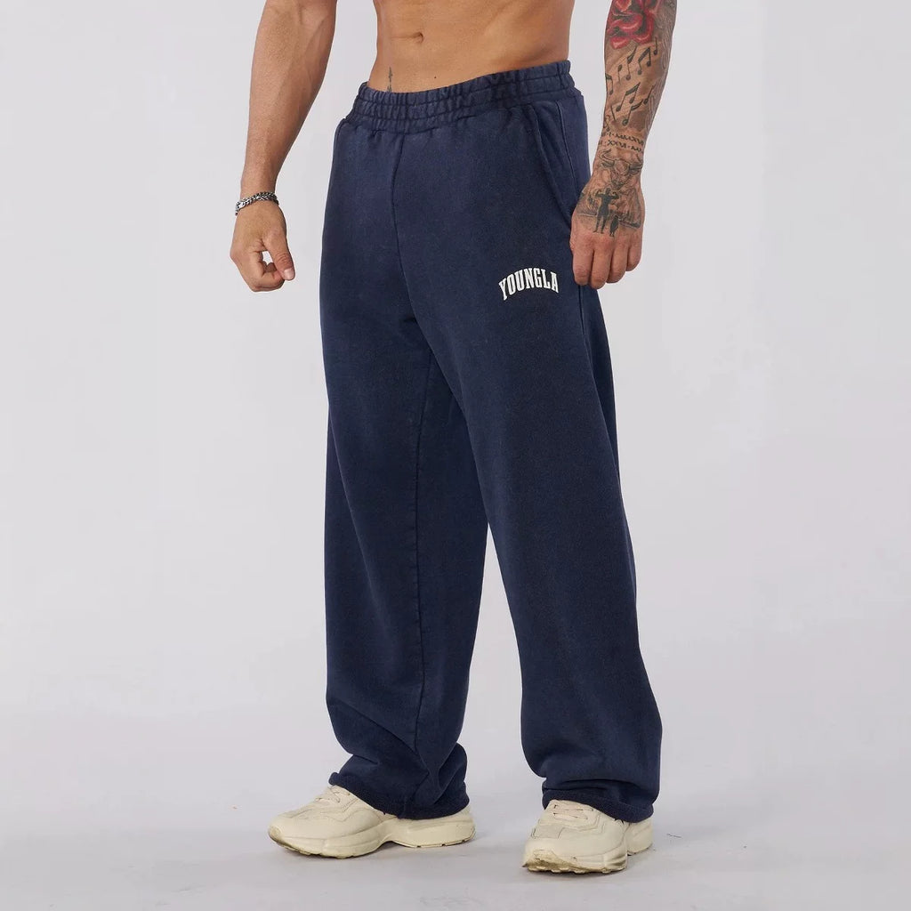 YONGLA men's sports pants loose straight leg pants American wide leg fitness pants pure cotton sports casual pants