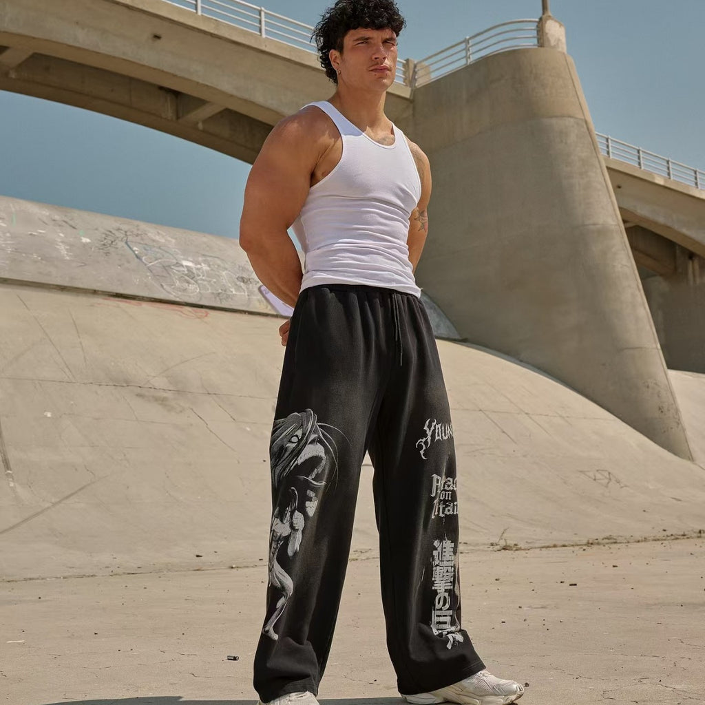 American YouNGLA joint anime Attack on Titan, slow runner cotton looped printed wide leg pants