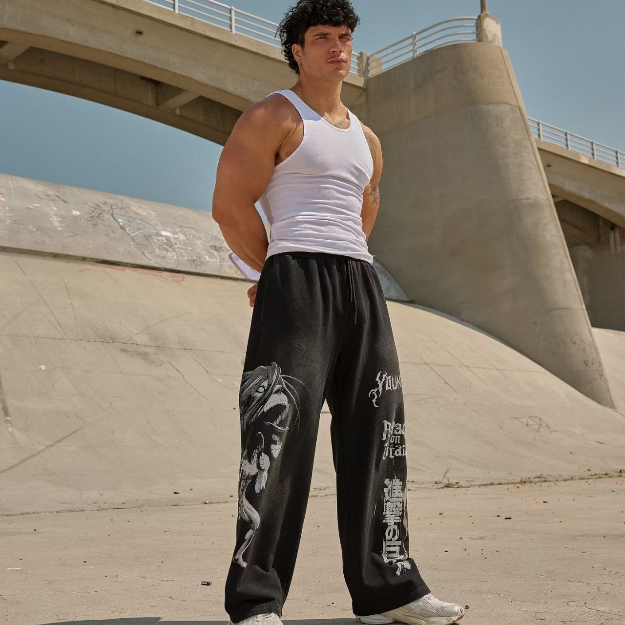 American YouNGLA joint anime Attack on Titan, slow runner cotton looped printed wide leg pants