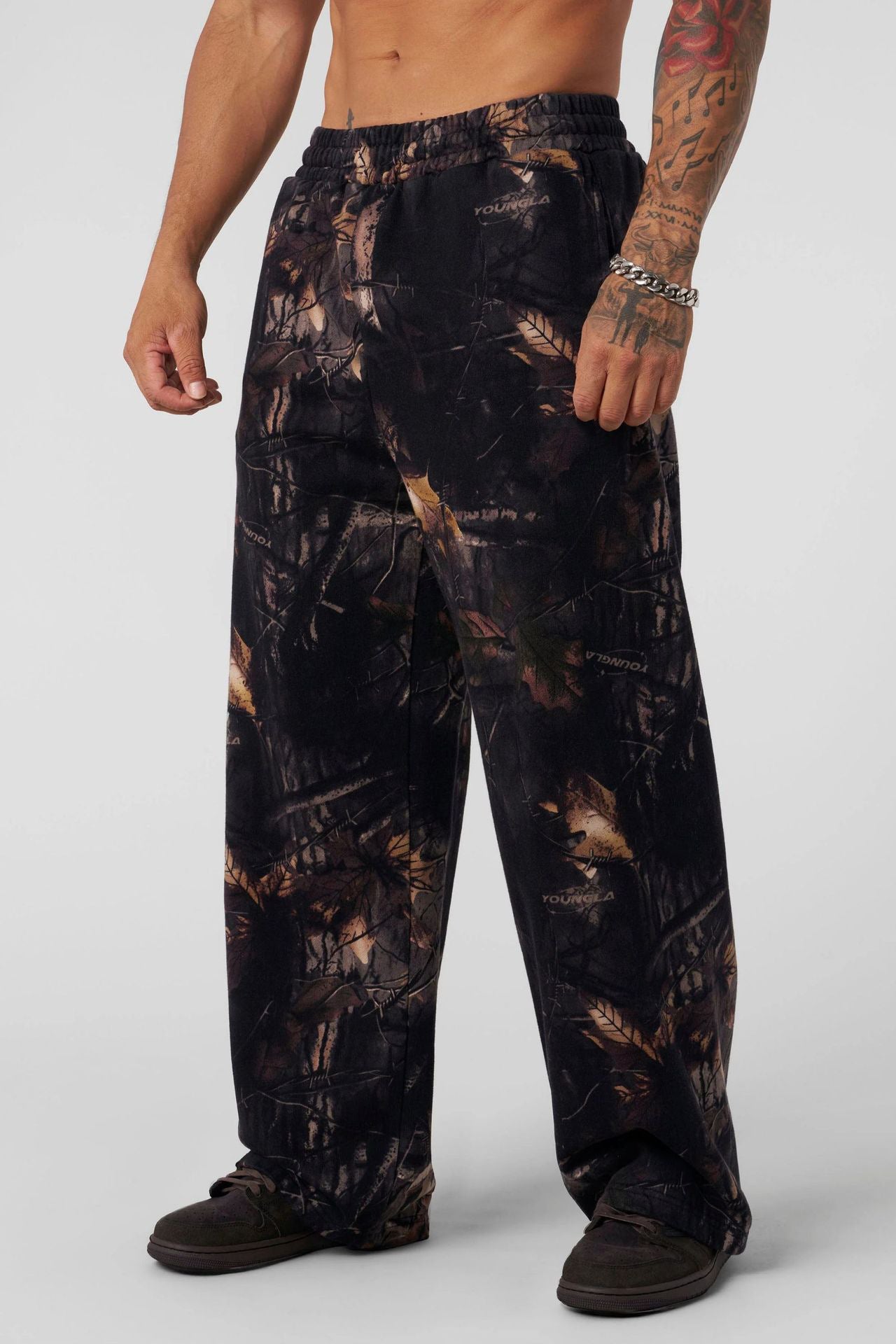 YOUNG LA American Leaf Camouflage Printed Straight Leg Casual Pants for Men, Loose Sports Outdoor Camouflage Wide Leg Pants