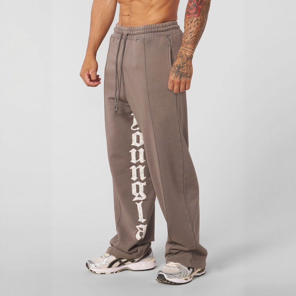 YOUNG LA American letter printed casual pants for runners, muscle exercise and fitness, cotton loose straight leg pants