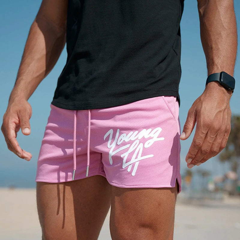 YOUNG LA American Men's Shorts Gym Running Basketball Training Mesh Quick drying Breathable Beach Shorts