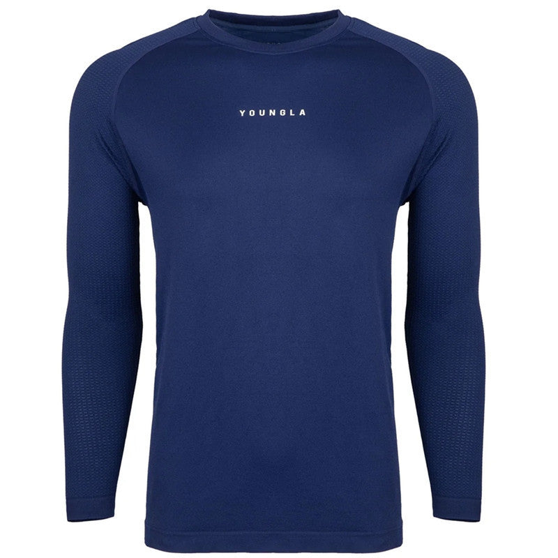 Autumn and winter YOUNG long sleeved men's muscle fitness, slim fit, breathable, casual, elastic training, solid color top