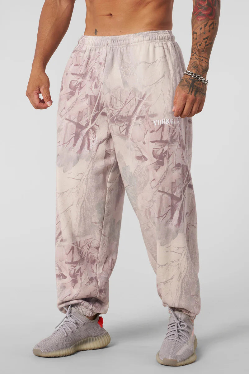 YOUNG LA American Leaf Camouflage Printed Casual Pants for Men, Loose fit Sports Fitness Outdoor Camouflage Leg Tights