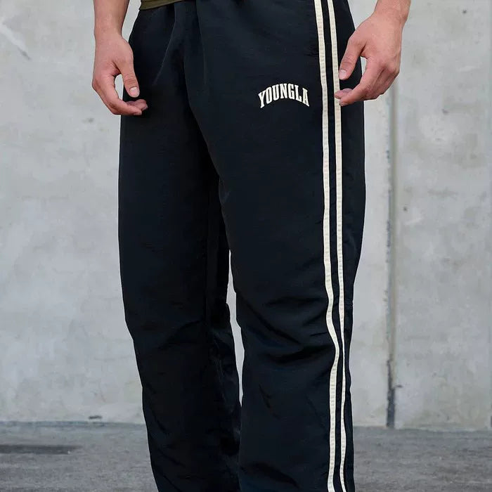 YOONGLA Sports Pants Double Strip Splicing Printed Casual Pants Gym Fitness Mid Waist Straight Leg Pants