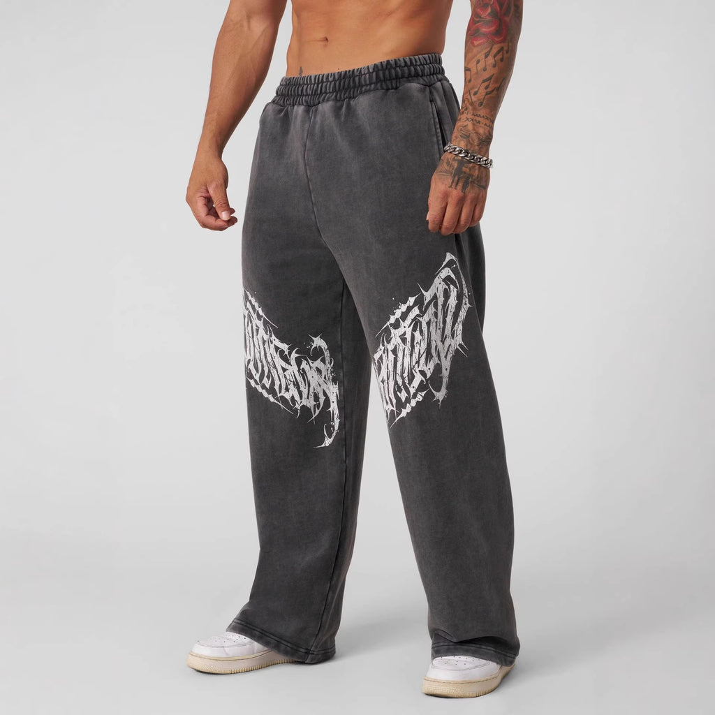 YONGLA men's sports pants with leaf camouflage print straight leg casual pants, loose sports outdoor wide leg pants