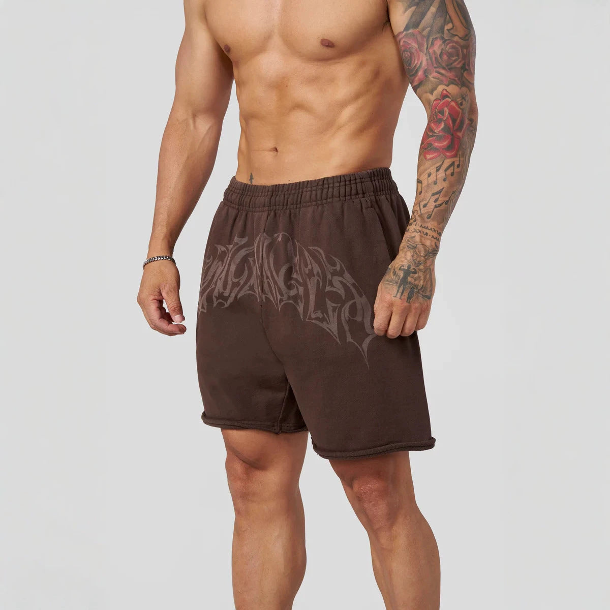 YOUNG LA American style new men's sports shorts for jogging, muscle exercise, fitness, cotton printed casual shorts