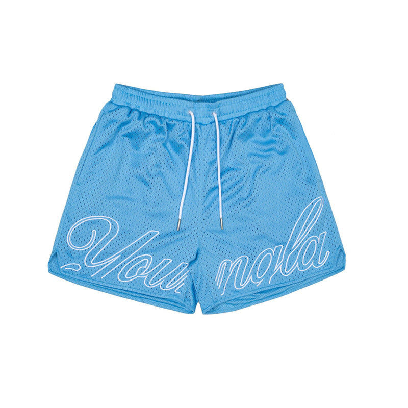 Shorts men's sports mesh quick drying trendy brand boxing, leg training, hole fabric muscle fitness, basketball trendy brand pants