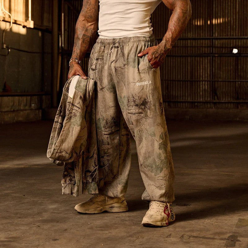 YOUNG LA American Leaf Camouflage Printed Casual Pants for Men, Loose fit Sports Fitness Outdoor Camouflage Leg Tights