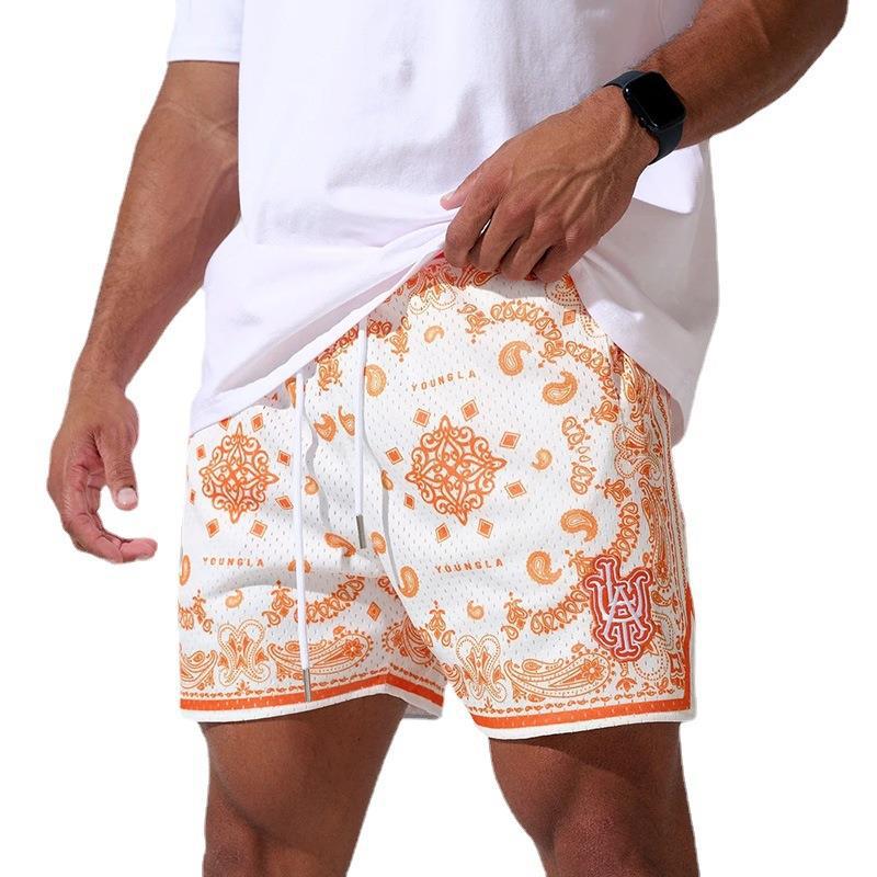 American YOUNG Cashew Flower Shorts Men's Summer Mesh Breathable Quick Drying Sports and Leisure Basketball Over Knee Quarters