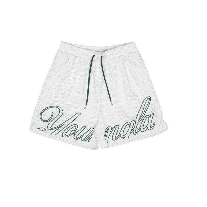 Shorts men's sports mesh quick drying trendy brand boxing, leg training, hole fabric muscle fitness, basketball trendy brand pants
