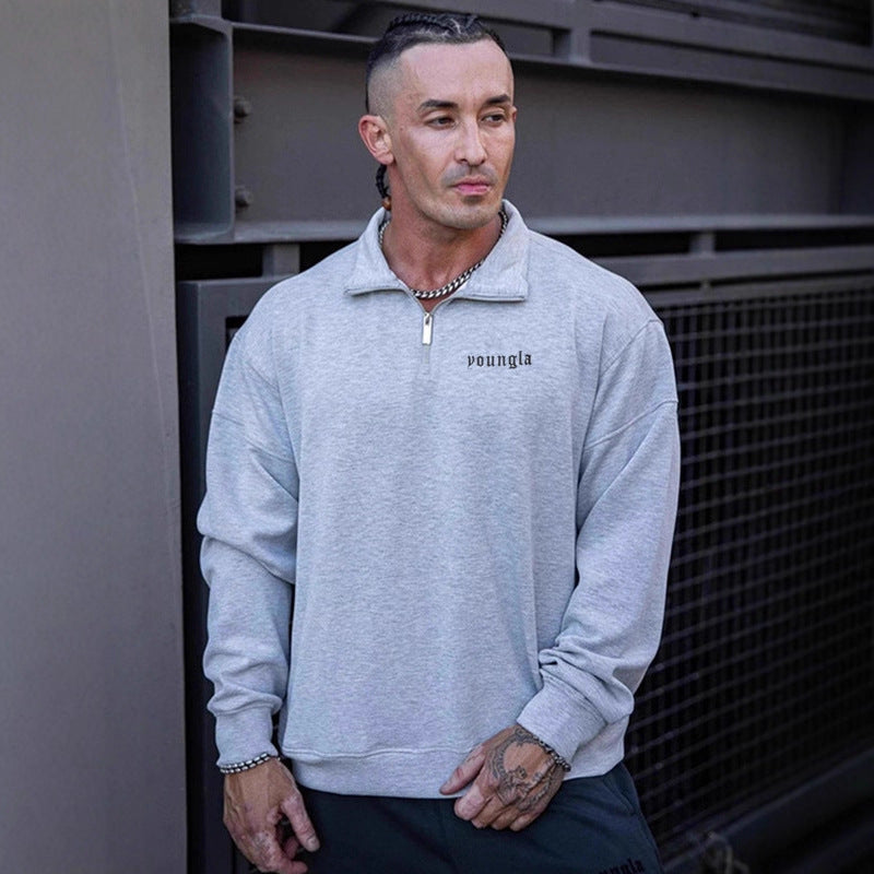 New YOONGLA American men's sports fitness running stand up collar long sleeved sweatshirt casual half zip jacket