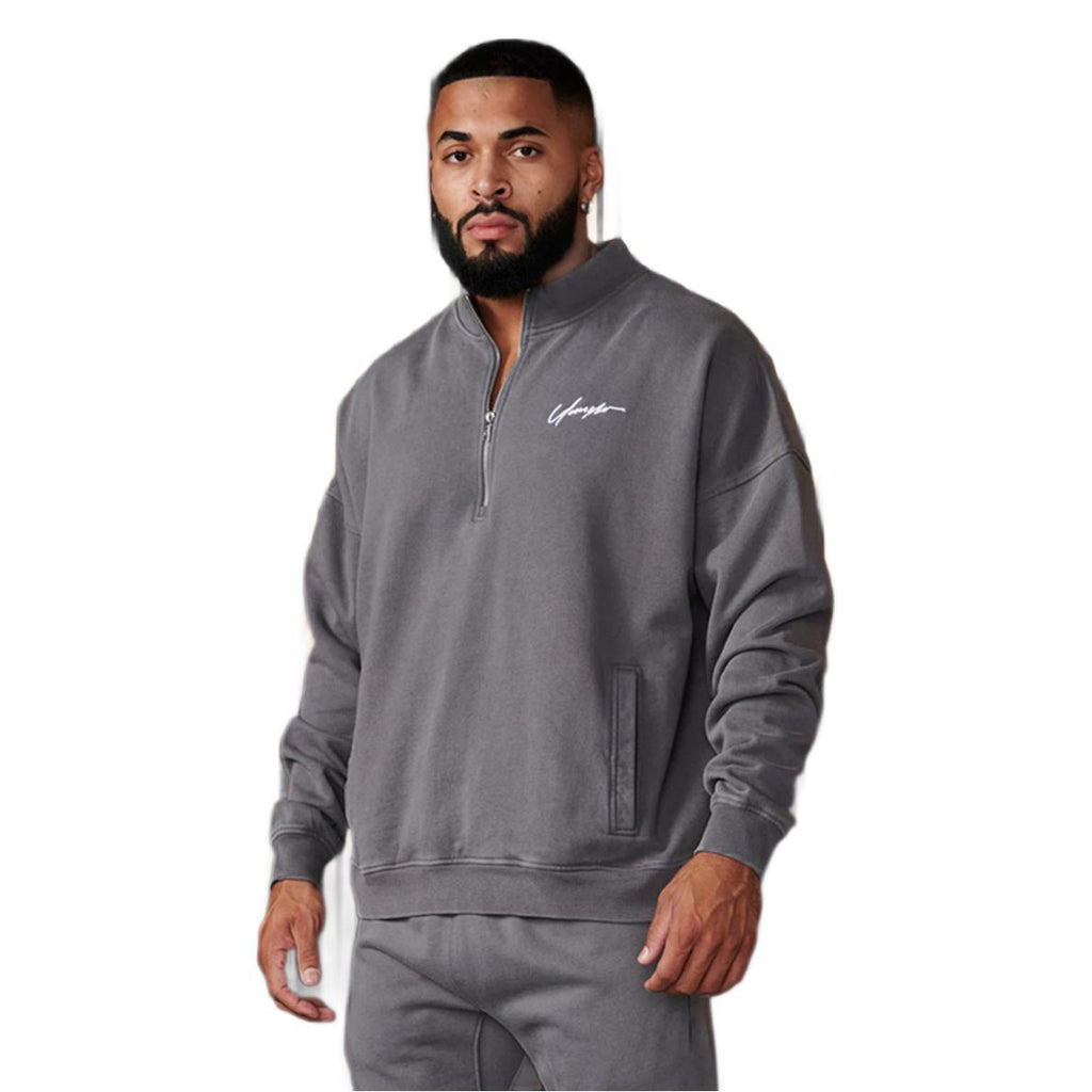 YOUNG LA American style new men's half zip hoodie cotton sports muscle fitness jacket running training long sleeved