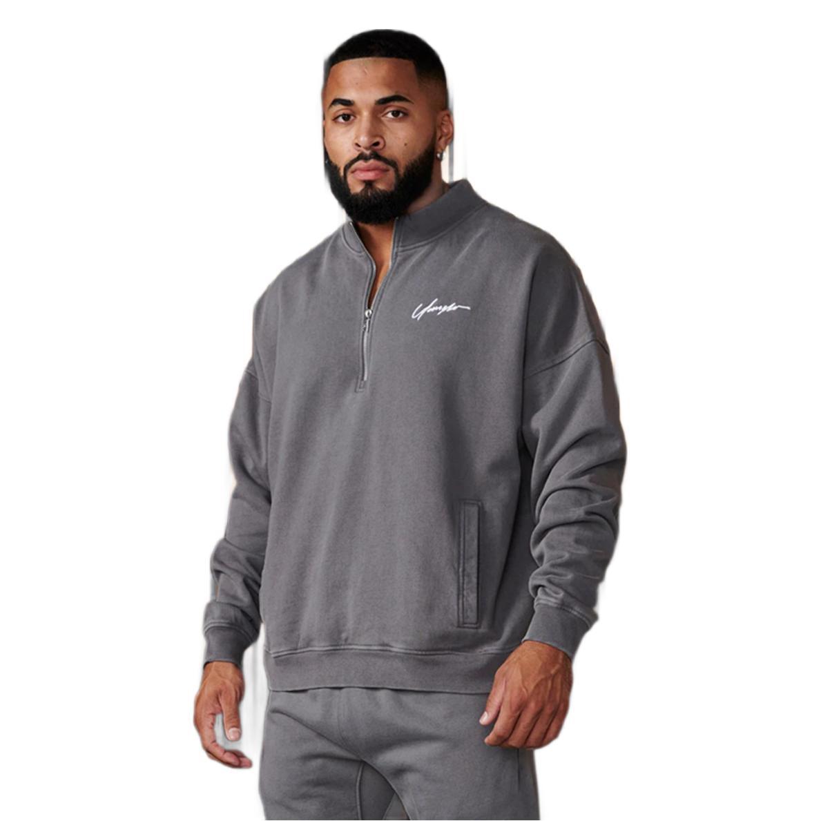 YOUNG LA American style new men's half zip hoodie cotton sports muscle fitness jacket running training long sleeved