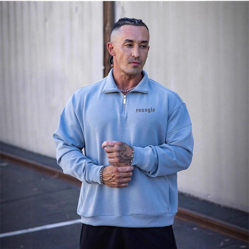 New YOONGLA American men's sports fitness running stand up collar long sleeved sweatshirt casual half zip jacket