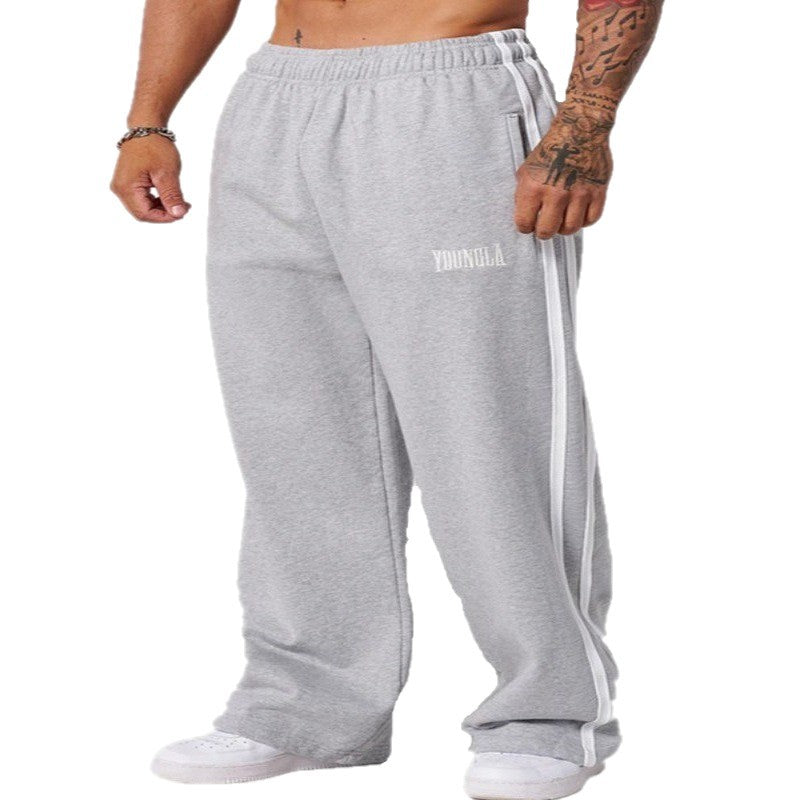 YOUNG LA American Running, Leisure, Breathable, Splicing, Fitness, Straight, Loose, Wide Legs, Blue Ball Camouflage Pants
