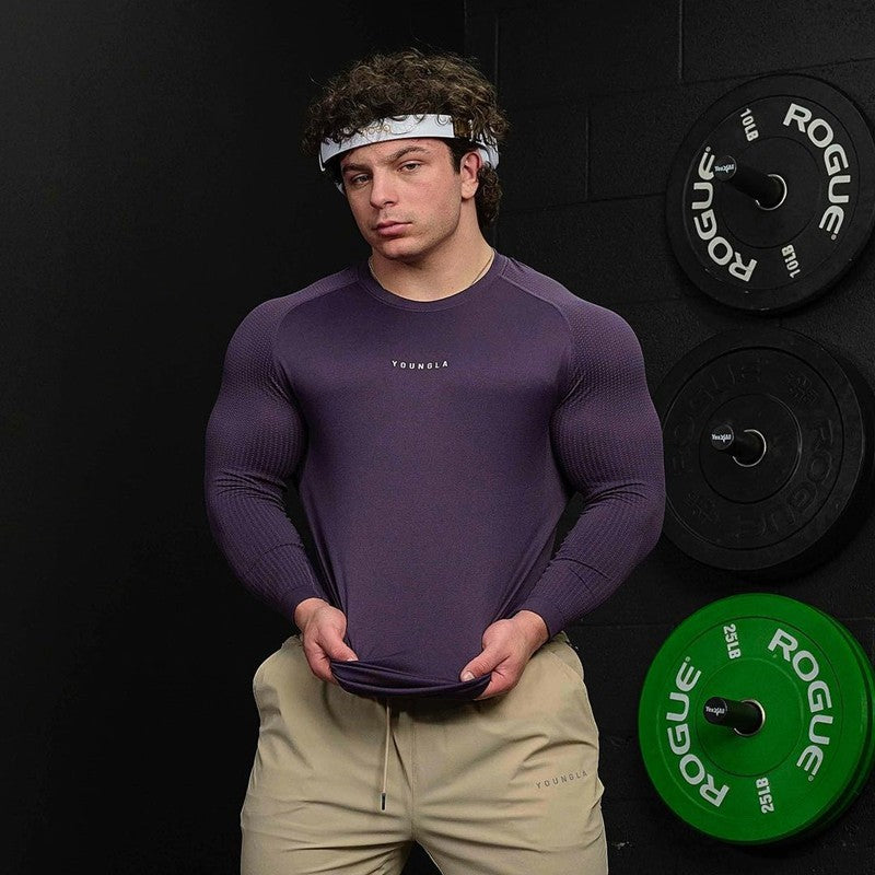 Autumn and winter YOUNG long sleeved men's muscle fitness, slim fit, breathable, casual, elastic training, solid color top