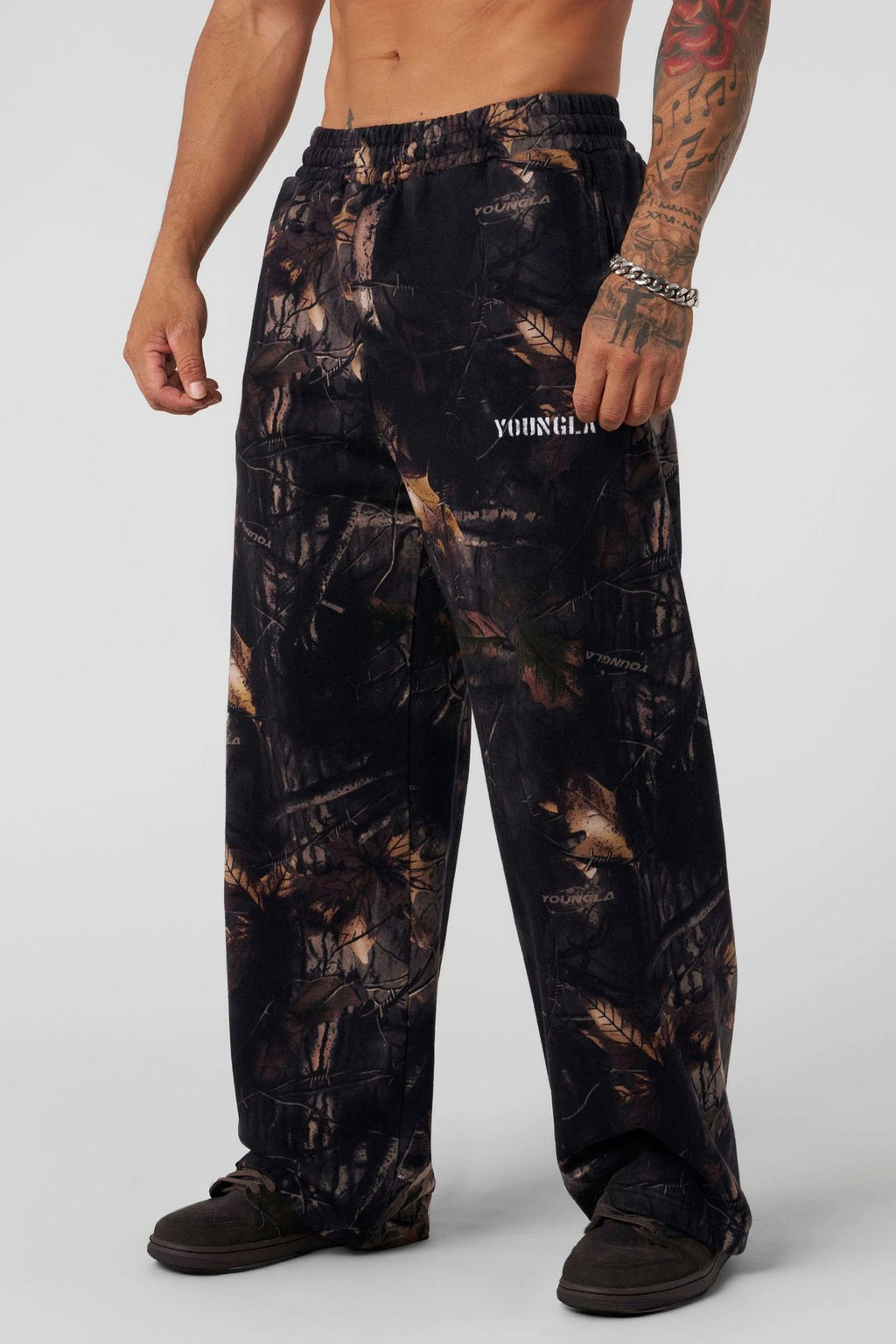 YOUNG LA American Leaf Camouflage Printed Straight Leg Casual Pants for Men, Loose Sports Outdoor Camouflage Wide Leg Pants