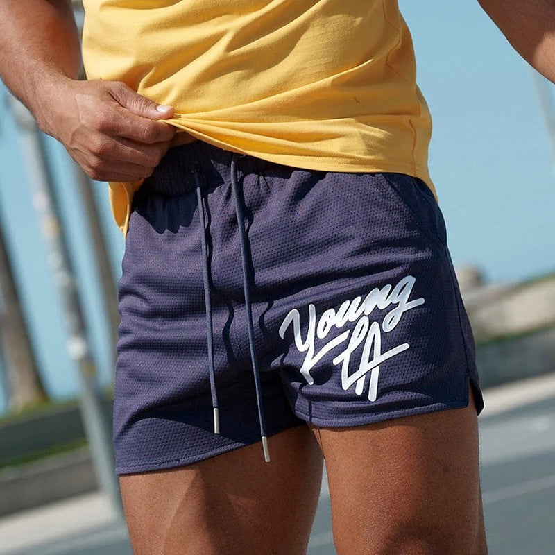 YOUNG LA American Men's Shorts Gym Running Basketball Training Mesh Quick drying Breathable Beach Shorts