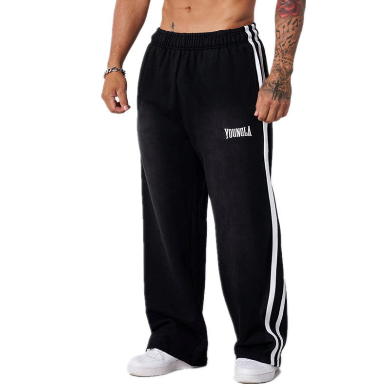 YOUNG LA American Running, Leisure, Breathable, Splicing, Fitness, Straight, Loose, Wide Legs, Blue Ball Camouflage Pants